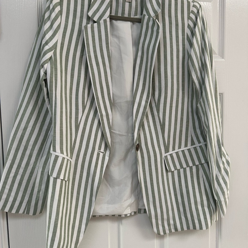 LOFT Green and White Striped Blazer